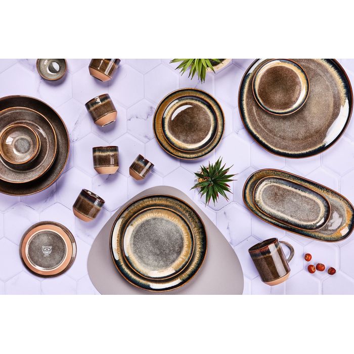 Björn - Service de vaisselle Genesis Basalt - 36 pièces et résistant au four - Formes asymétriques et émail - Pour usage quotidien et dîner - Grès anthracite