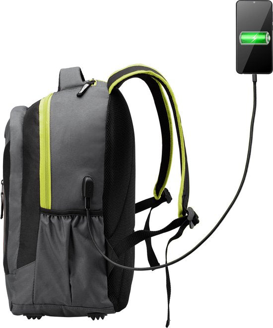Sac à dos pour ordinateur portable - 34L avec port USB et compartiment pour ordinateur portable de 15,6" - Gris/Vert