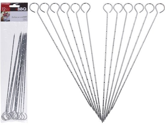 Brochettes pour barbecue - 8 pièces - Métal - 27,5 cm - Poignée ronde - Accessoires pour barbecue