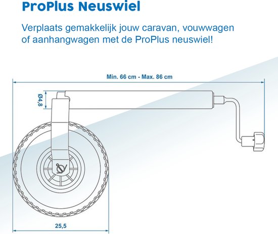 ProPlus Nose Wheel - Roue de support - pour remorque, caravane et roulotte - Jante en plastique - Pneu PU - Ø 260 x 85 mm - Roue en polyuréthane