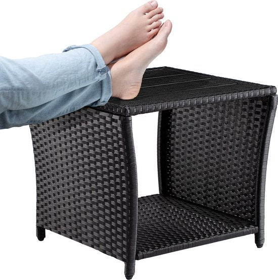 Table d'appoint Casaria Polyrattan - Plateau en WPC 45x45x40cm - Noir