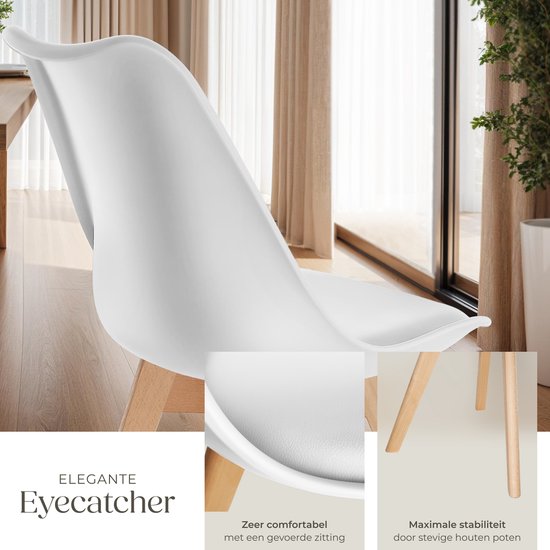 tectake® Chaise de salle à manger Frederikke - Lot de 6 chaises de salle à manger avec assise rembourrée en tissu - Pieds en bois massif - Chaises ergonomiques adaptées au salon, à la salle à manger, à la chambre et à la cuisine - Capacité de charge : 120