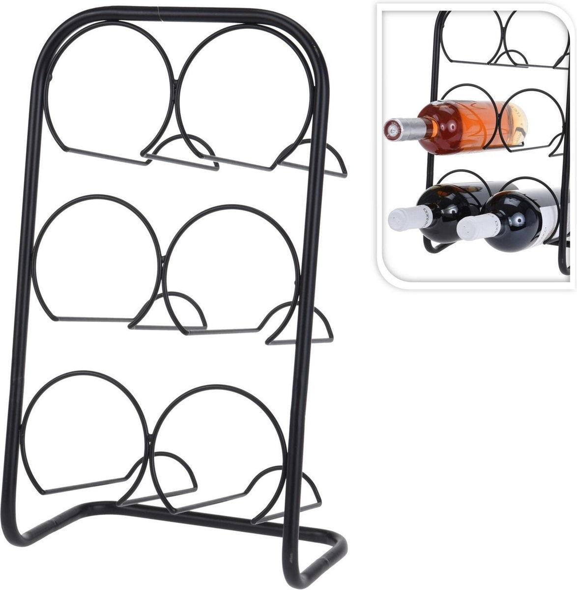 Metalen wijnflessen rek/wijnrek voor 6 flessen 22 x 14 x 38 cm - Wijnfles houder