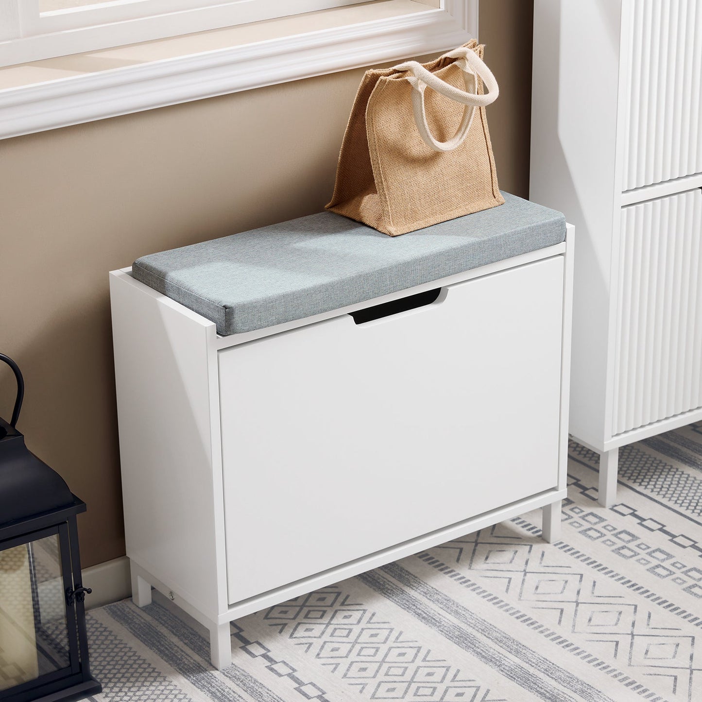 Sobuy Banc pour chaussures avec rangement et coussin - Blanc - 60 x 24 x 52 cm - SoBuy FSR151-K-W