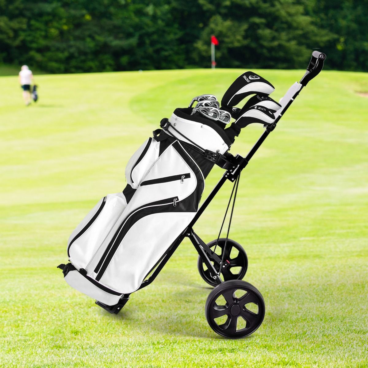 Chariot de golf 2 roues en acier pliable Coast avec porte-carte de score - Noir - 140 x 63,5 x 113 cm