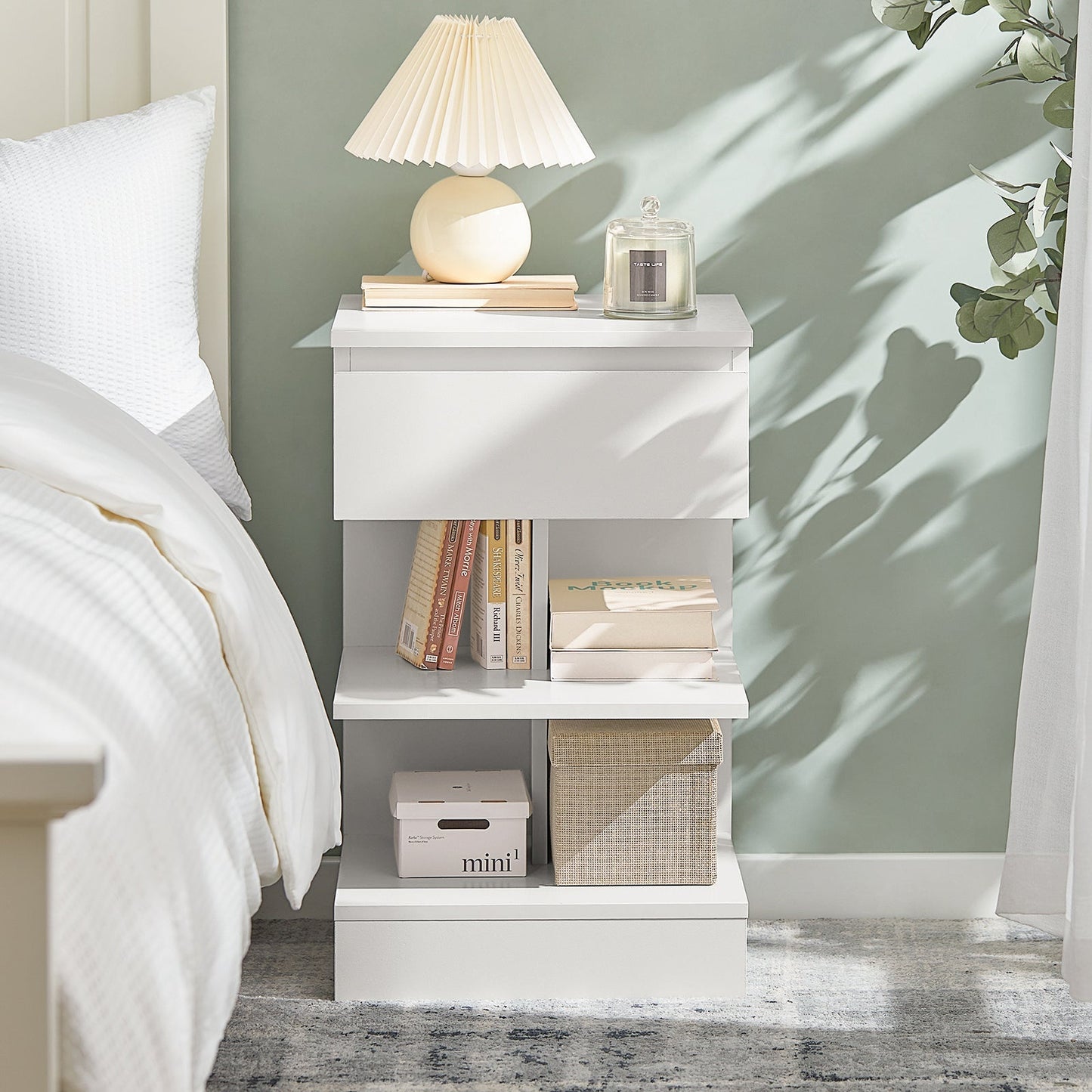 Table basse avec 1 tiroir coulissant SoBuy - Max. 60KG - 39 x 39 x 65 cm - Blanc
