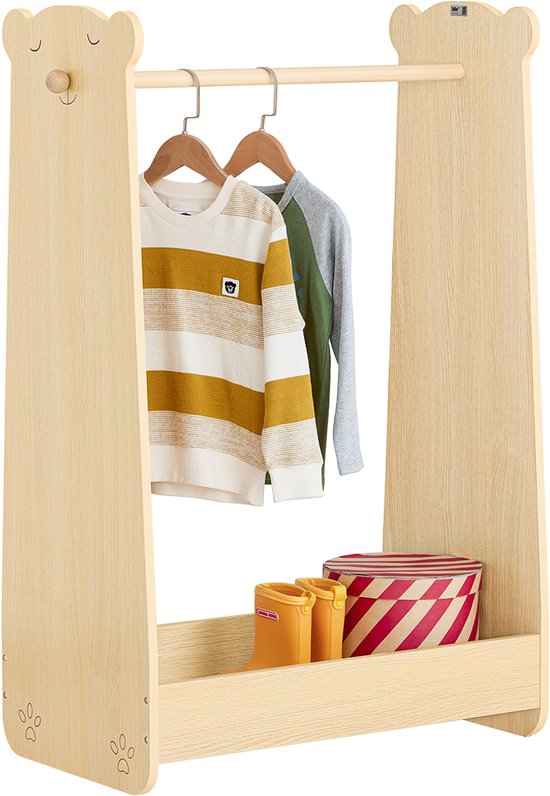 SoBuy KMB102-N Porte-vêtements pour enfants - Ours en bois avec rangement