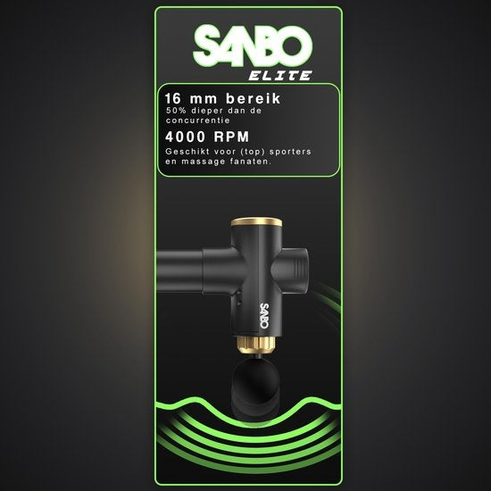 Sanbo Massage gun Elite - Massage sportif et relaxant - Noir/Or - Professionnel 30 étapes - Avec étui - Avec APP - Pistolet de massage - Appareil de massage - Fitness