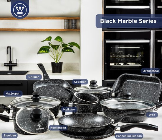 Westinghouse Poêle à griller - Ø 28 cm - Induction - Sans PFOA - Marbre noir
