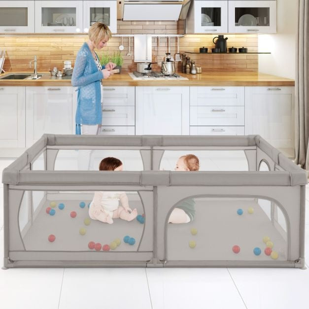 Parc à bébé Coast avec 50 balles et 2 portes - 206 x 147 cm - gris
