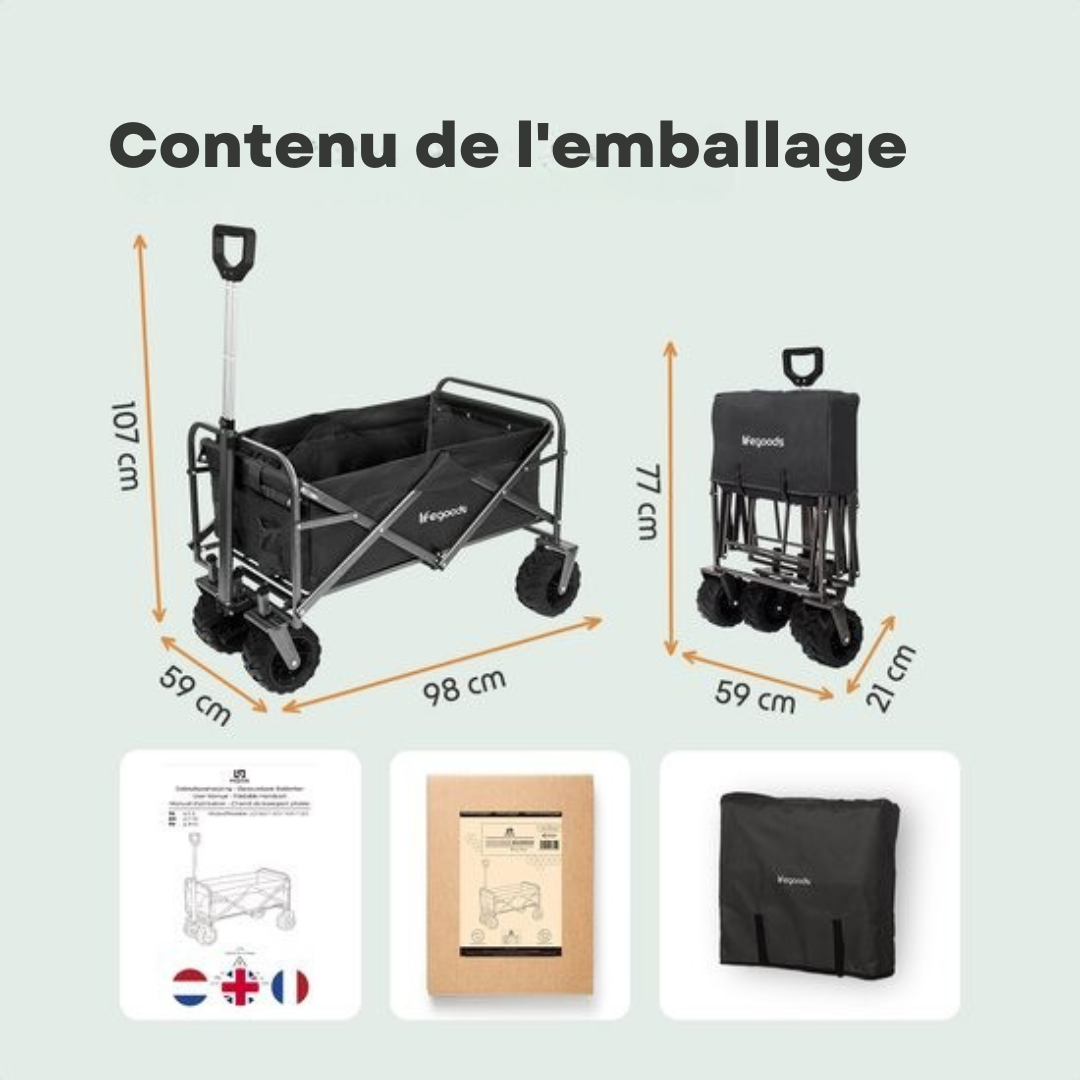 LifeGoods Wagon - Pliable - Capacité de charge 80KG - 94L - Polyester lavable - Noir