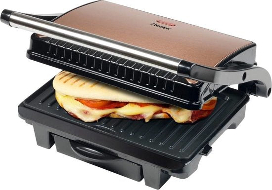 Grill de table Bestron - ASW113CO - 1 000 W - Appareil à croque-monsieur - Surface de cuisson 25 x 17 cm - Cuivre - Garantie 5 ans