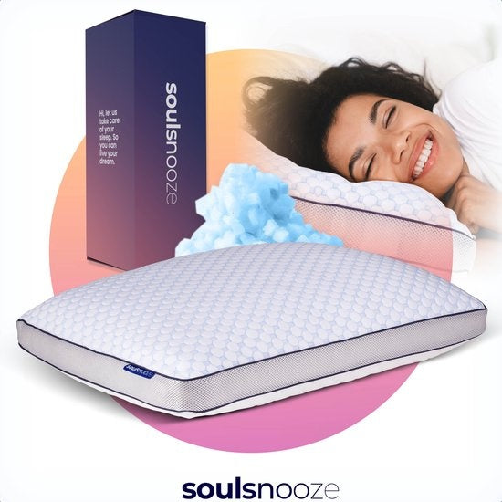Oreiller en mousse à mémoire de forme Soulsnooze® Dawn - 100 nuits de sommeil d'essai - Design personnalisable - Oreiller contre les douleurs cervicales - Convient aux dormeurs sur le dos, sur le côté et sur le ventre - Mousse à mémoire de forme déchiquet