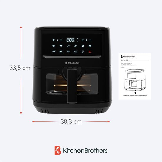 Airfryer XXL - KitchenBrothers - Friteuse - 7.5L - 1800W - Double chauffage - 50ºC à 200ºC - 10 programmes de cuisson - Noir