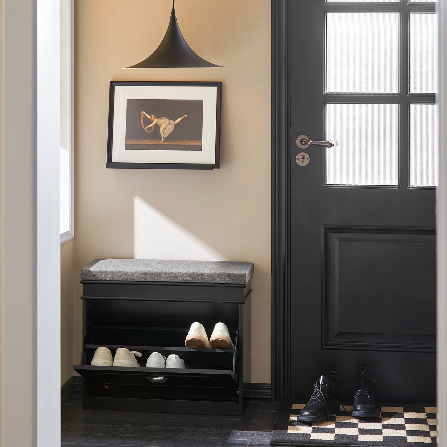 SoBuy Banc à chaussures avec assise rembourrée - 1 abattant - Max. 150 kg -60 x 24 x 51 cm - Noir