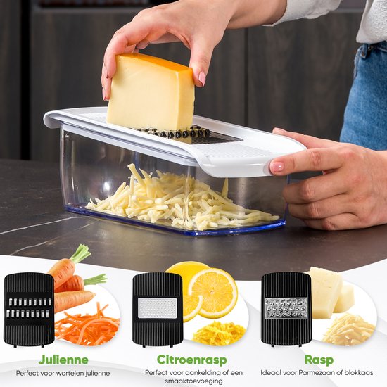 Stosh Mandoline - Coupe-légumes - Coupe-oignons - Coupe-spirale - Râpe - Plastique - 11 pièces - Sans BPA