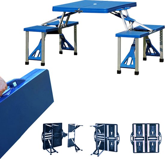 Table de camping Deuba - Aluminium avec 4 sièges - Pliable Bleu