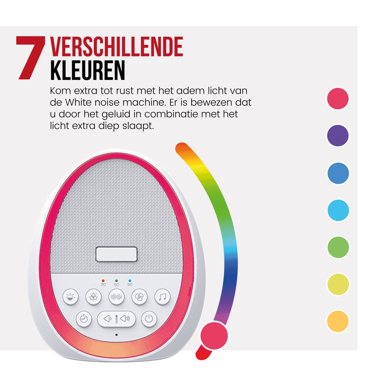 White Noise Machine - Witte Ruis Slaaptrainer voor Baby - Slaaphulp met 8 verschillende kleuren LED verlichting en 29 rustgevende geluiden