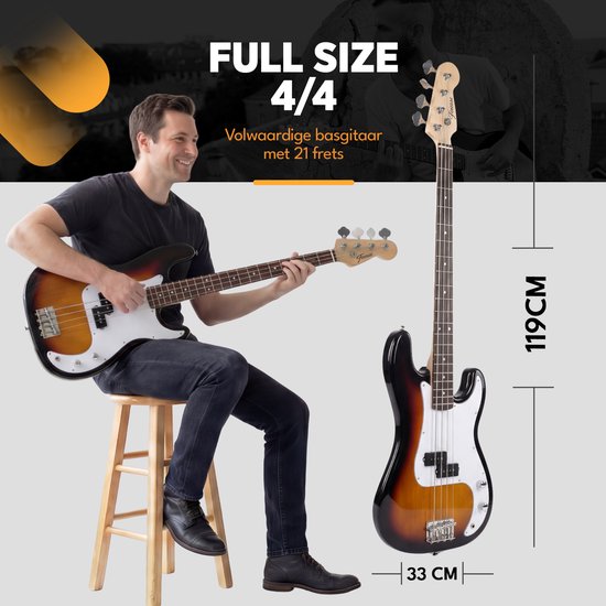 Guitare basse électrique Finesse avec ampli - Kit de démarrage - Adultes - Enfants - Sunburst