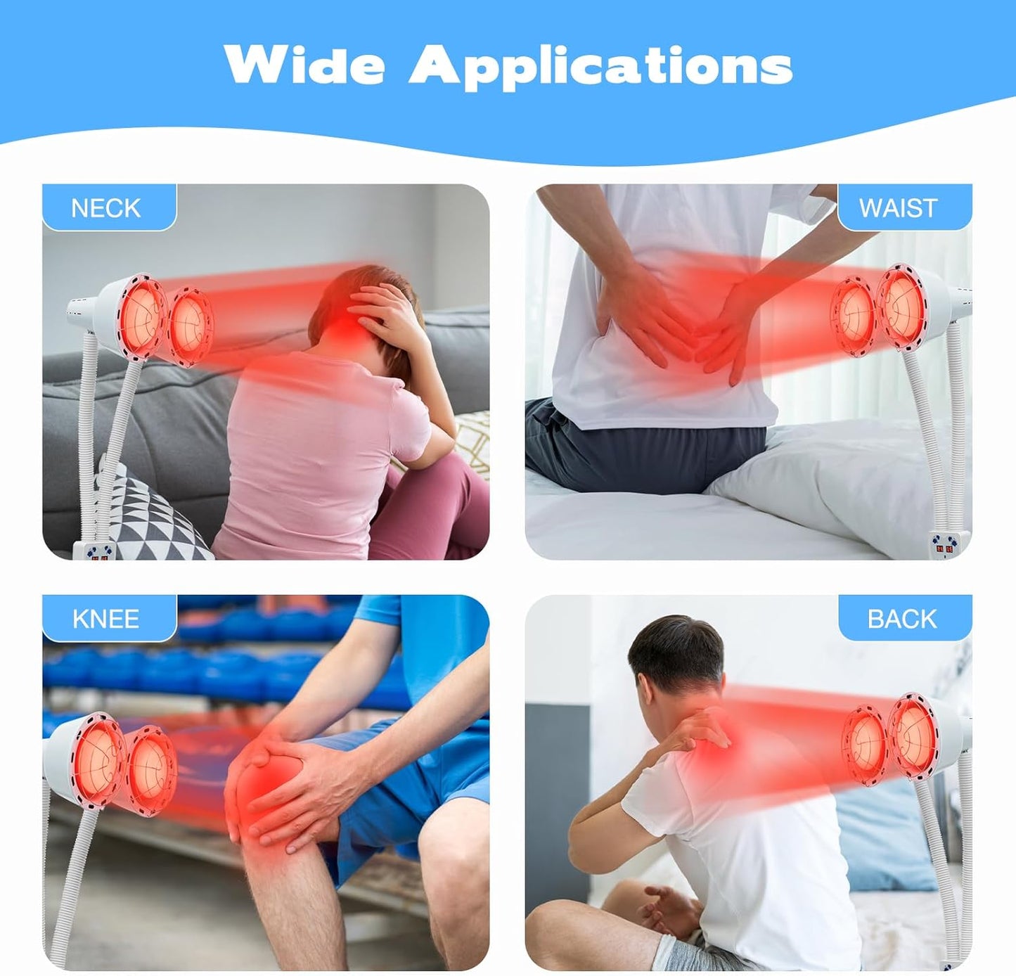 Lampe chauffante infrarouge double Xigner 275 W - Pied réglable de 128 à 158 cm - Double tête pivotante à 360° - Lampe chauffante rouge pour la relaxation musculaire et la circulation sanguine