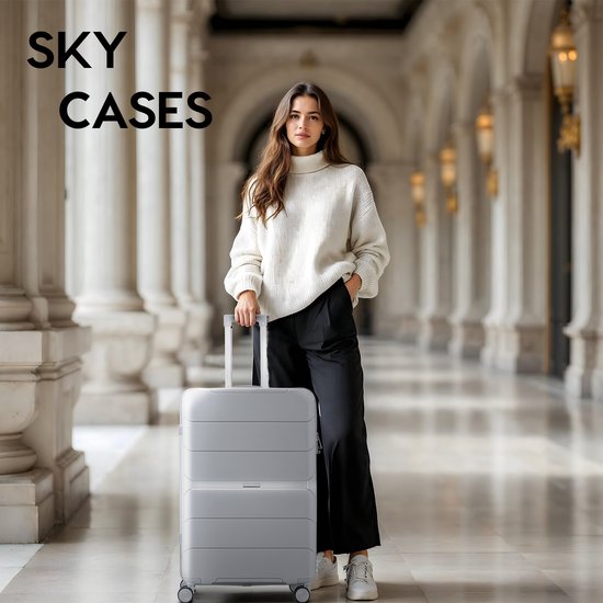 SKYCASES Urban Adventurer - Valise de voyage moyenne - Verrouillage par numéro - 44x27x66cm - 78L - Valise de voyage avec verrouillage de valise - Roues pivotantes - Gris clair