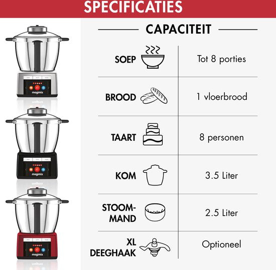 Robot de cuisine à induction Magimix Cook Expert - Robot de cuisine avec 12 programmes - Rouge