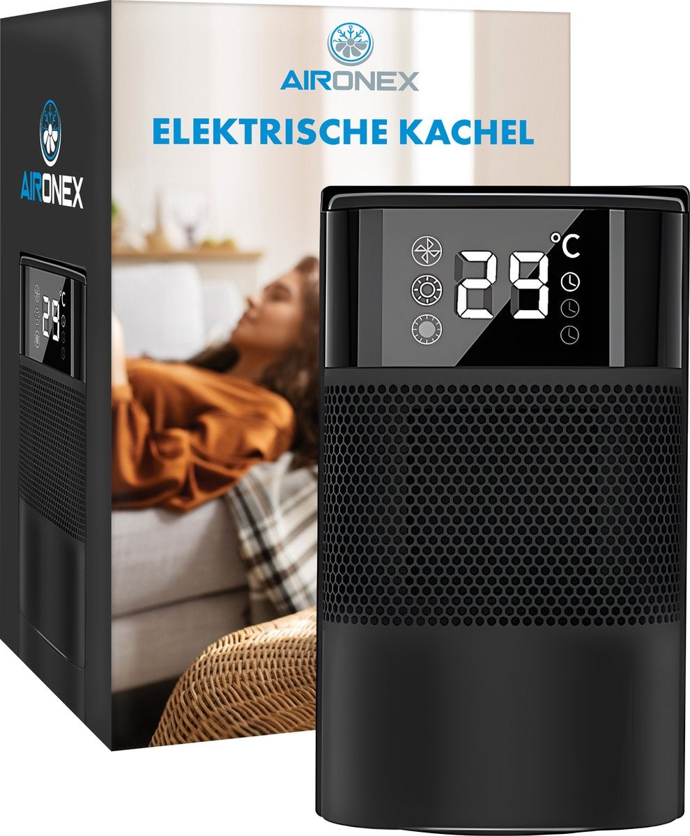 Aironex - Réchaud céramique - Modèle K1000 - 1200 W - Avec télécommande et écran LCD - Antichute & Rotatif - Plastique - Noir