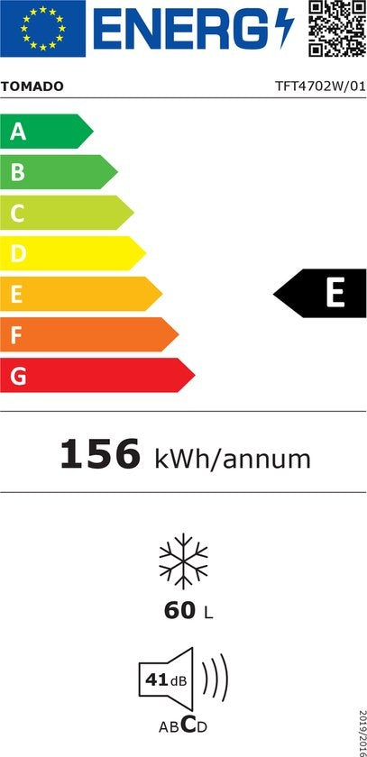 Tomado TFT4702W - Congélateur de table - 60 litres - 3 tiroirs de congélation - Etiquette énergétique E - Blanc