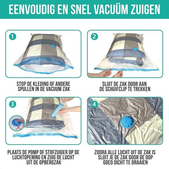 Strex Vacuum Bags Duvets & Clothes - 14 Pieces / 4 Sizes - Travel Bags / Vacuum Bags - Incl. Hand Pump