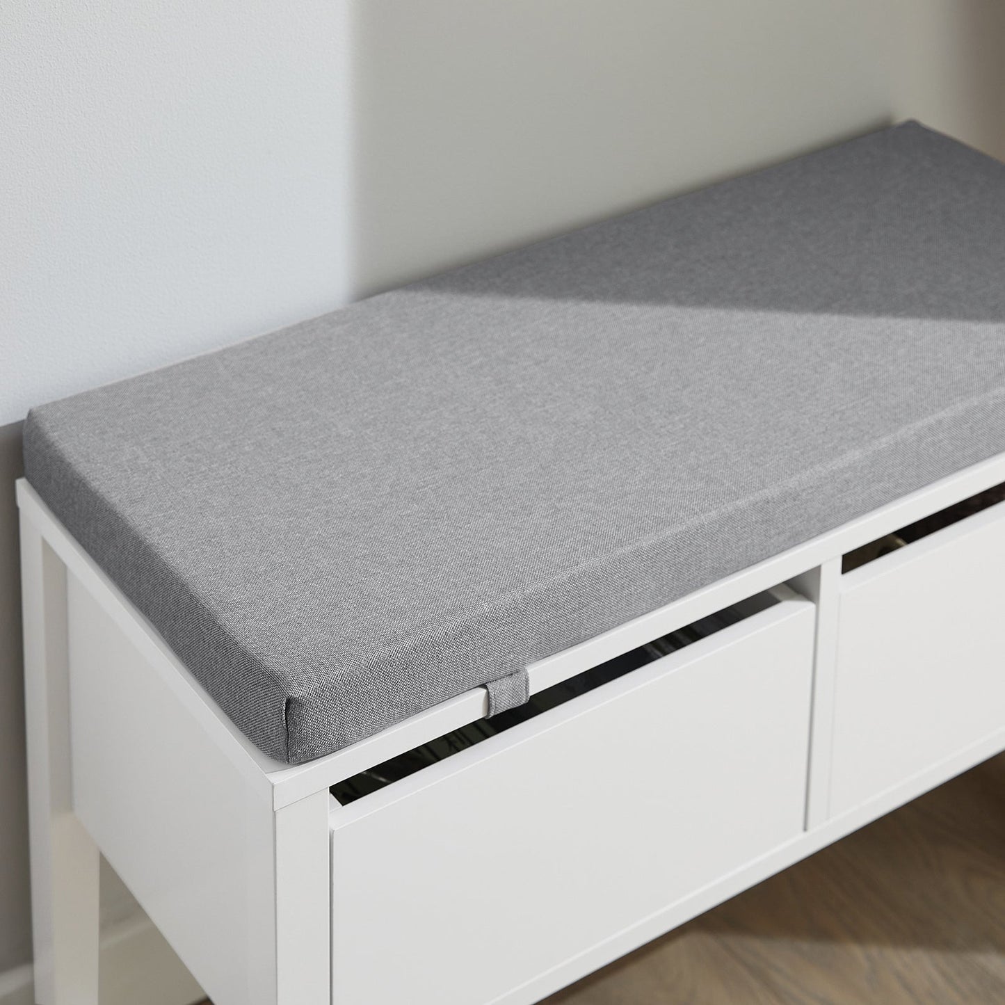 SoBuy Banc de rangement avec assise rembourrée - 2 tiroirs - Max. 150 kg - 72 x 30 x 46 cm - Blanc/ Gris