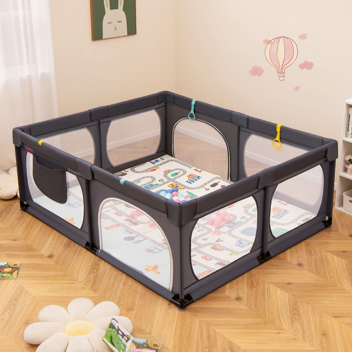 Coast Baby Box avec matelas et 50 balles 189 x 158 x 68 cm - Gris foncé
