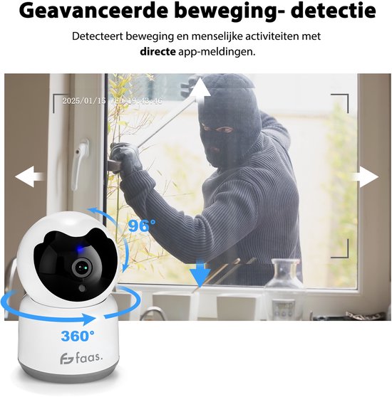 Caméra de sécurité intérieure - avec vision nocturne - Wifi et SD 64GB - Caméra de surveillance - Full HD - Tuya Smart - Blanc - by Saaf