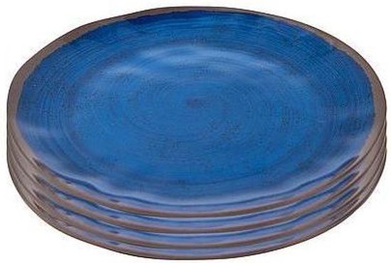 Bo-Camp - Assiette de petit-déjeuner - Halo - Lot de 4 - Mélamine - Bleu