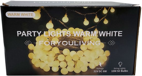 Foryouliving Guirlande lumineuse d'extérieur de 10 mètres - 50 ampoules LED blanc chaud - Guirlande lumineuse connectable avec 8 fonctions - Éclairage de jardin et d'ambiance - Éclairage de fête