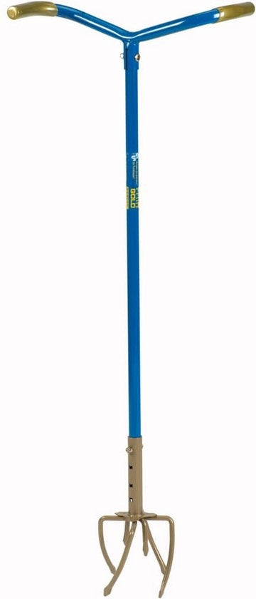 Garden Claw GG921-06 - Fourche à désherber - Longueur réglable 97-106CM - Ameublir le sol, Désherber, Aérer le sol, Cultiver - Bleu/Doré