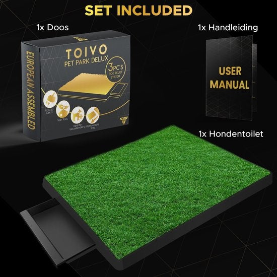 Toivo Dog Toilet Artificial Grass - Black - Odour Repellent - 62 x 49 x 6.6 CM - Dog Toilet Outdoor - Sleep Training Dog - Puppy Pads - Animal Toilet