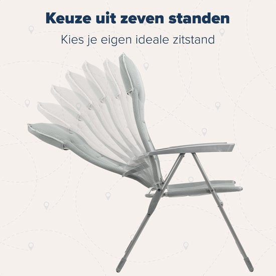TRVLMORE Chaise de camping - 7 positions - Chaise de camping confortable - Capacité de charge de 120 kg - Position allongée - Chaise pliante - Chaise pliante - Gris