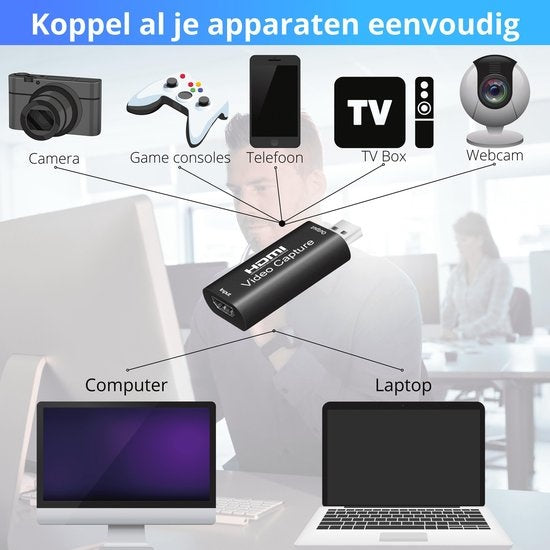 Clé de Capture HDMI vers USB - EarKings - Compatible PlayStation, Xbox, Nintendo, Windows, MAC - noir