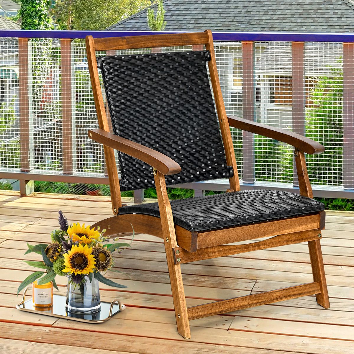 Chaise longue de jardin pliable Coast - Dossier ergonomique - Repose-pieds extensible - Mélange de marron et de rouge-brun