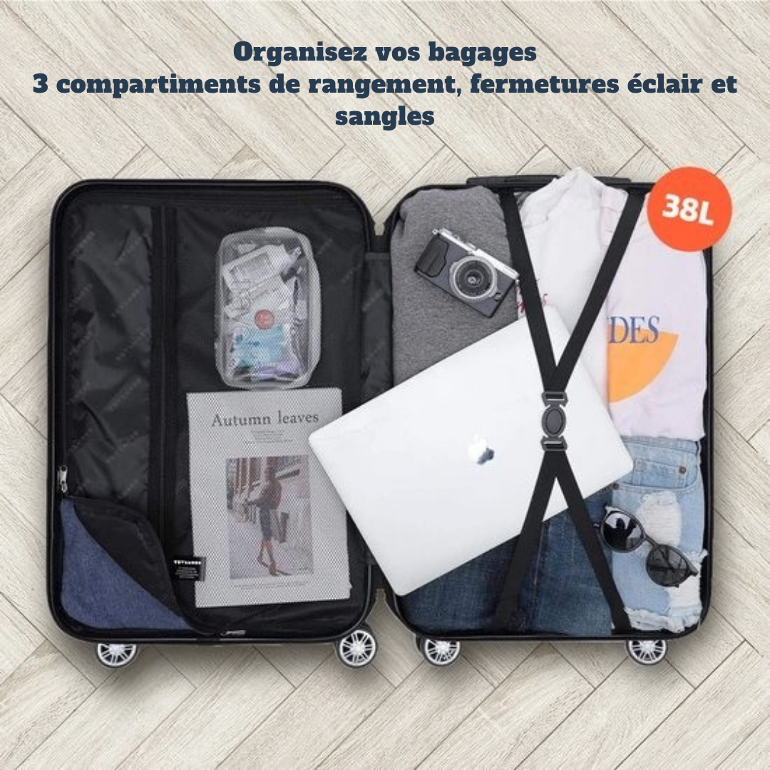 TRVLMORE Bagage à main Valise à roulettes - Serrure à chiffres - 54x36x20cm - 38L - Gris foncé