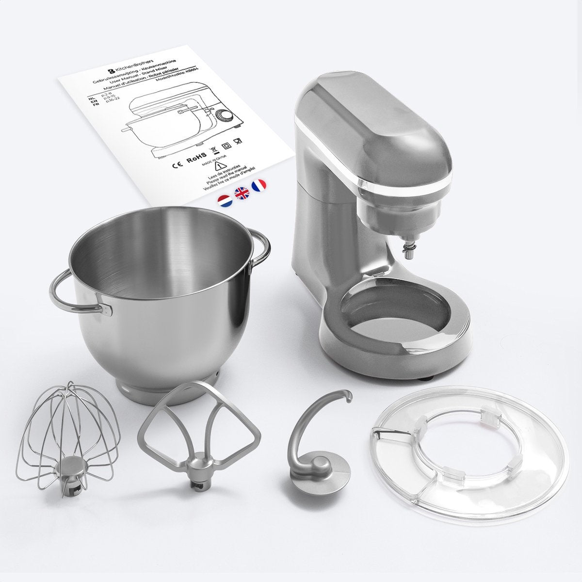 Robot de cuisine - KitchenBrothers - Robot de cuisine avec bol de 6L en acier inoxydable - avec bol de 6L - acier inoxydable - 1400W - Silver