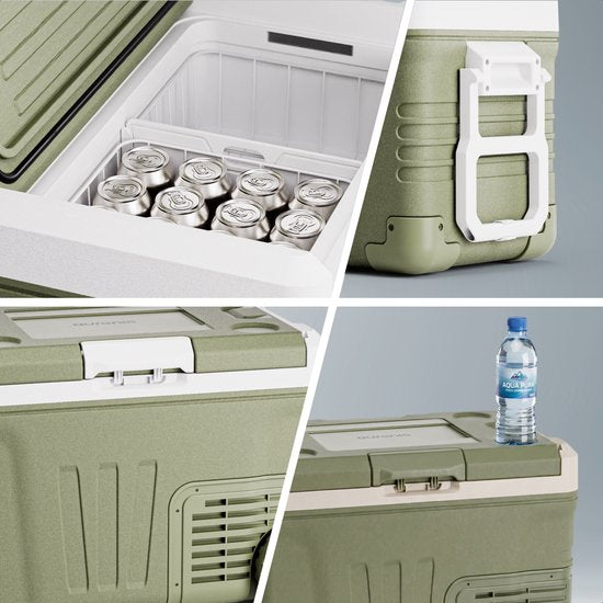 Auronic Electric Cool Box - Compresseur - 35L - 12V et 240 volts - Réfrigérateur de camping - Frigobox Car - Avec roues et poignée - Vert