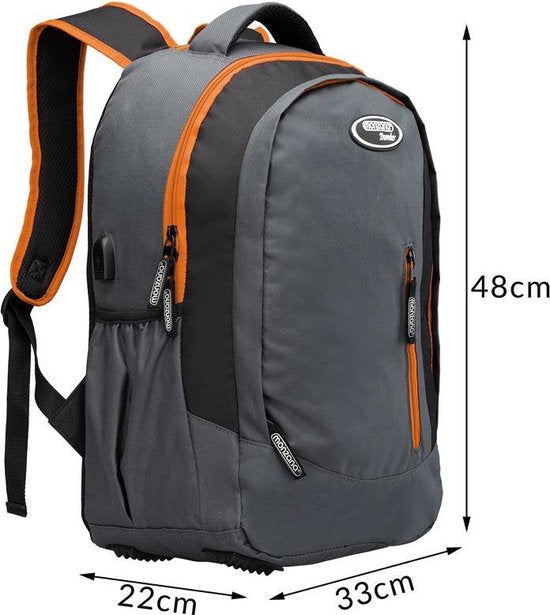 Sac à dos pour ordinateur portable - 34L avec port USB et compartiment pour ordinateur portable 15,6" - Gris / Orange