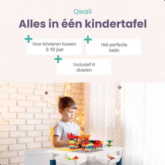 Qwali Table de jeux pour enfants avec chaises - Convient pour duplo, eau et sable - Activités - Set - Table à dessin - Pour garçons et filles - Pour tout-petits - Table de jeux - Bureau - Enfants - Table - Meubles