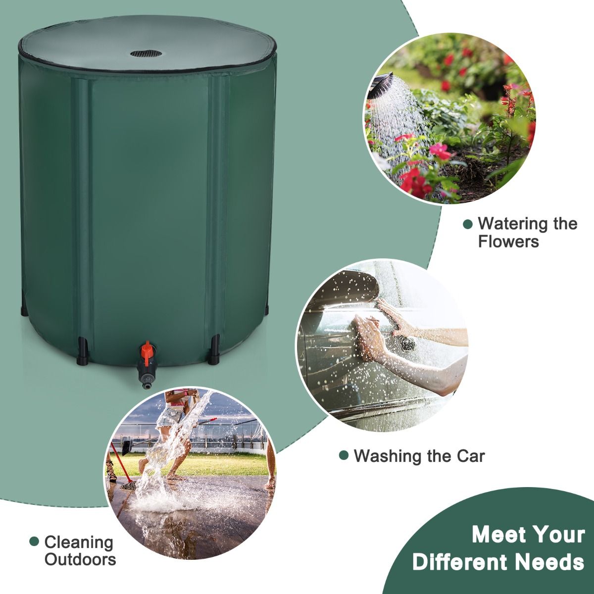 Réservoir d'eau - COAST - Cuve d'eau - Pliable - PVC - 200 L - 60 x 70 cm - Vert