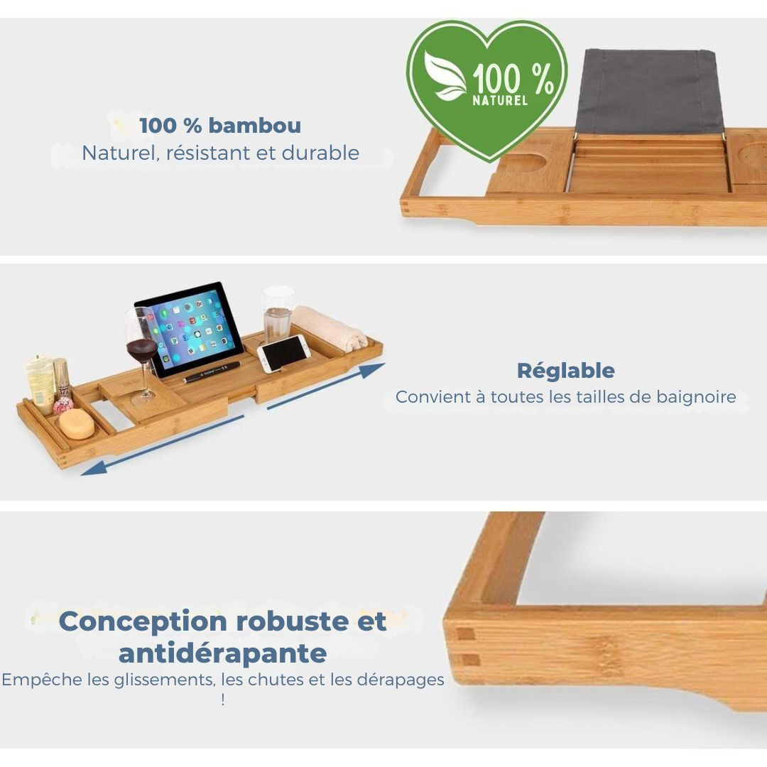 Planche de bain LifeGoods - extensible - pour salle de bain - 74,5 à 108,5 cm - avec support - Bois