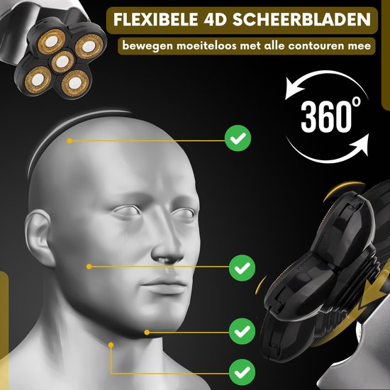 Rasoir pour homme 6-en-1 + tête de rasage supplémentaire - Tondeuse - Sansbeauté® SkullSharp Platinum - Rasoir pour crâne - Rasoir électrique pour le visage et la tête - Rasage de la tête - Wet & Dry - Electrique