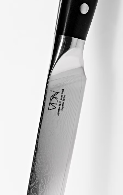 VDN Elegance Couteau à viande 21 cm en acier damassé - manche noir