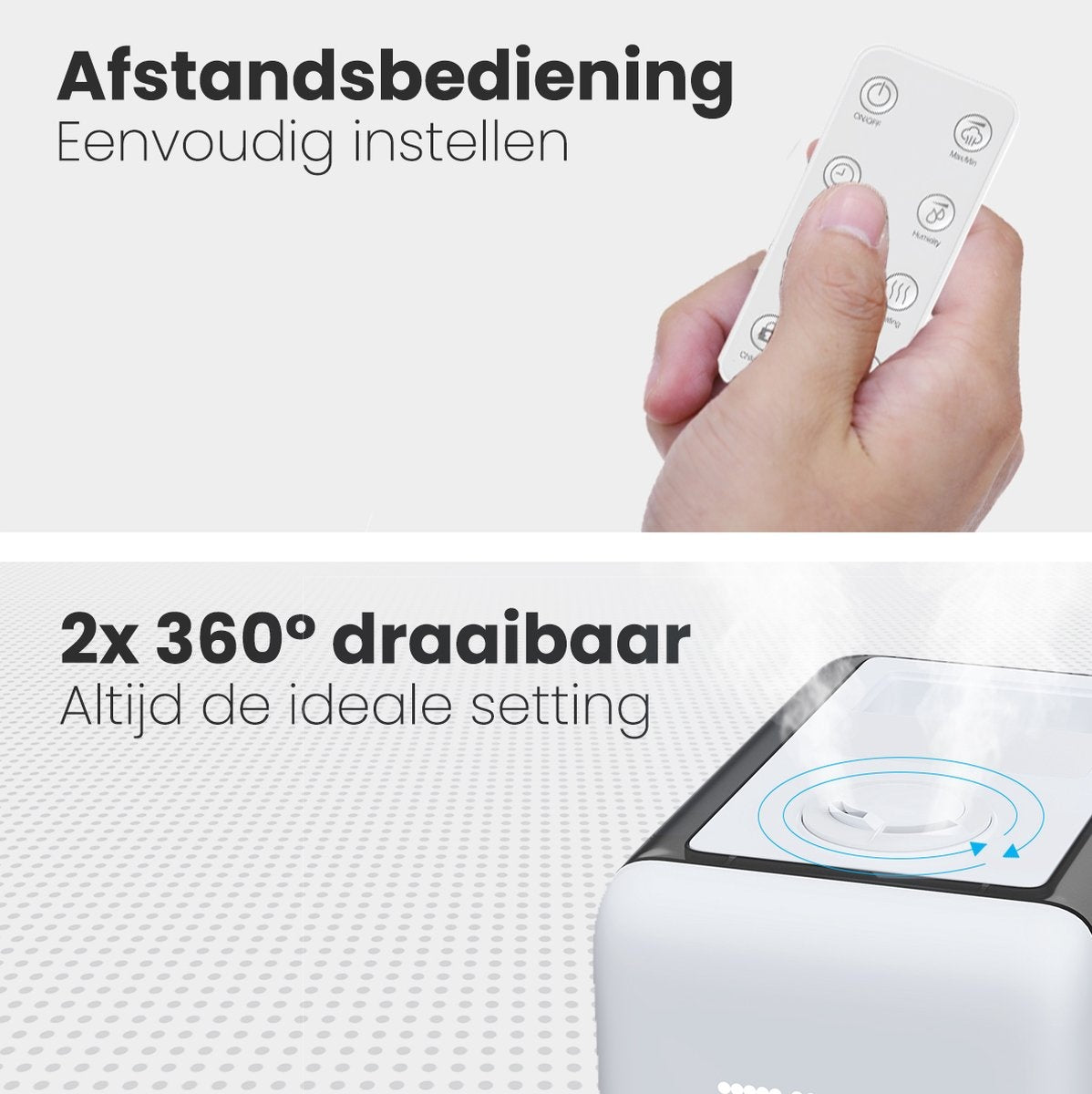 Humidificateur Auronic - 3 modes de nébulisation - Capacité du réservoir 6L - 60m2 - Filtre à eau inclus - Blanc