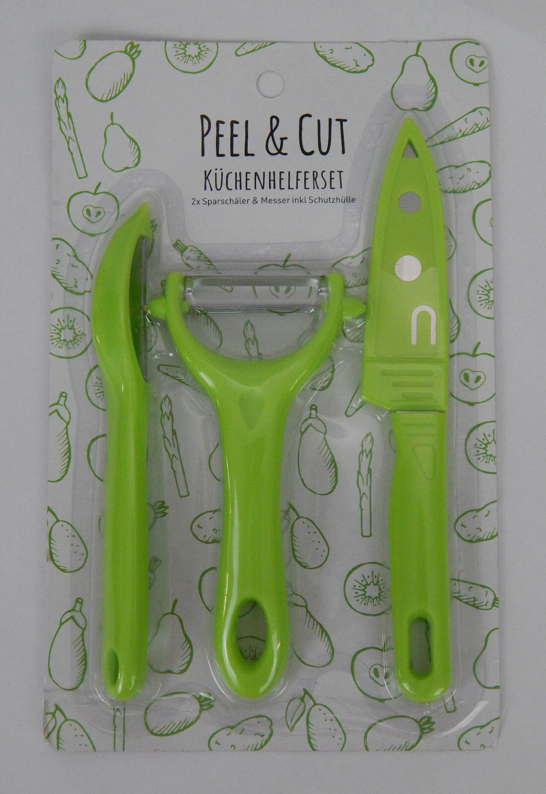 Set d'éplucheurs Peel & Cut, 3 pièces - 2 éplucheurs/1 couteau - Housse de protection - Vert